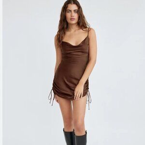 Aritzia Wilfred Ruched brown silky slip dress  XS